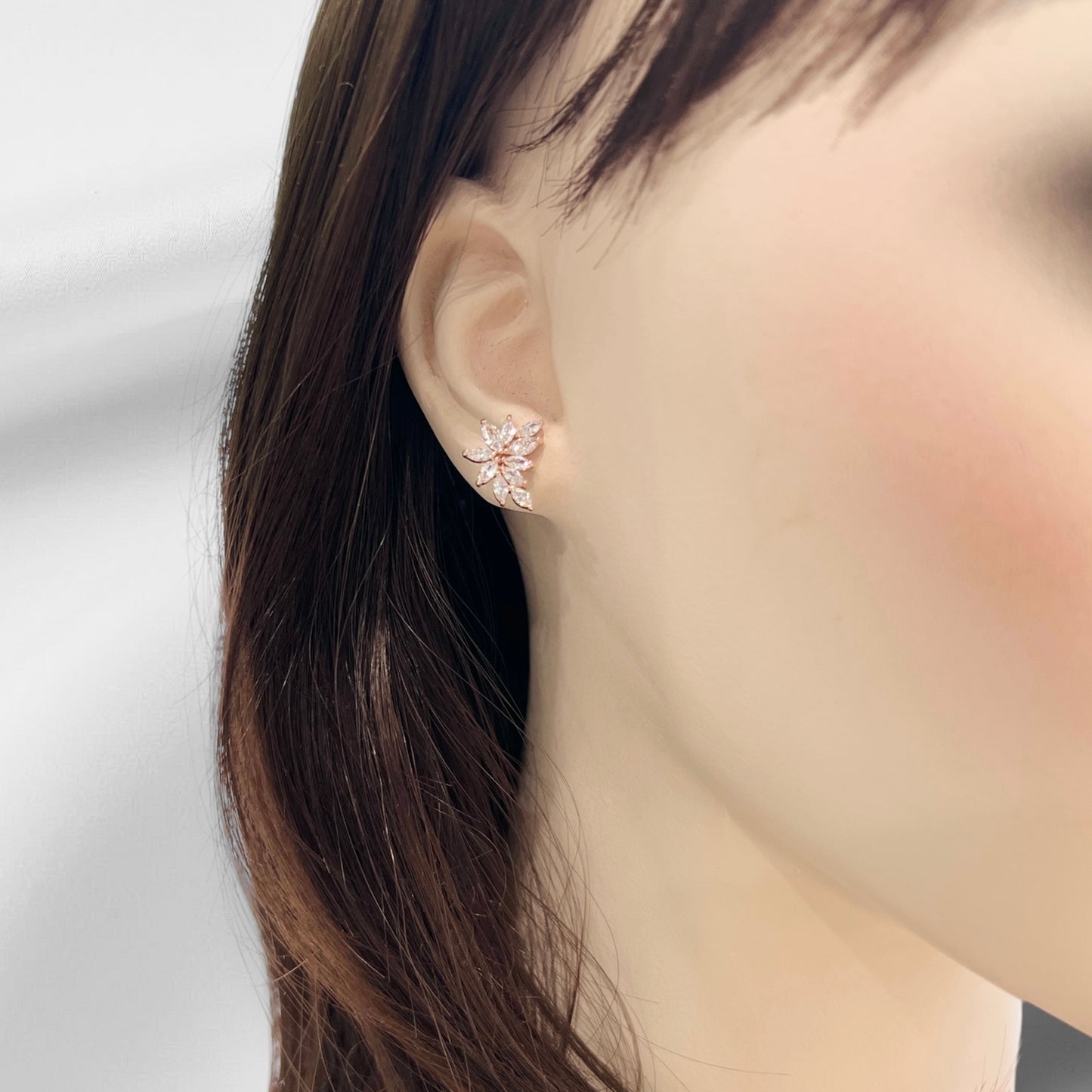 Wedding Cubic Minimalist Stud Rose Gold Earrings Leaf-shaped
