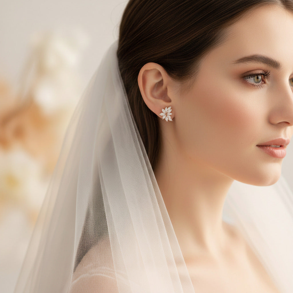 Wedding Cubic Minimalist Stud Rose Gold Earrings Leaf-shaped