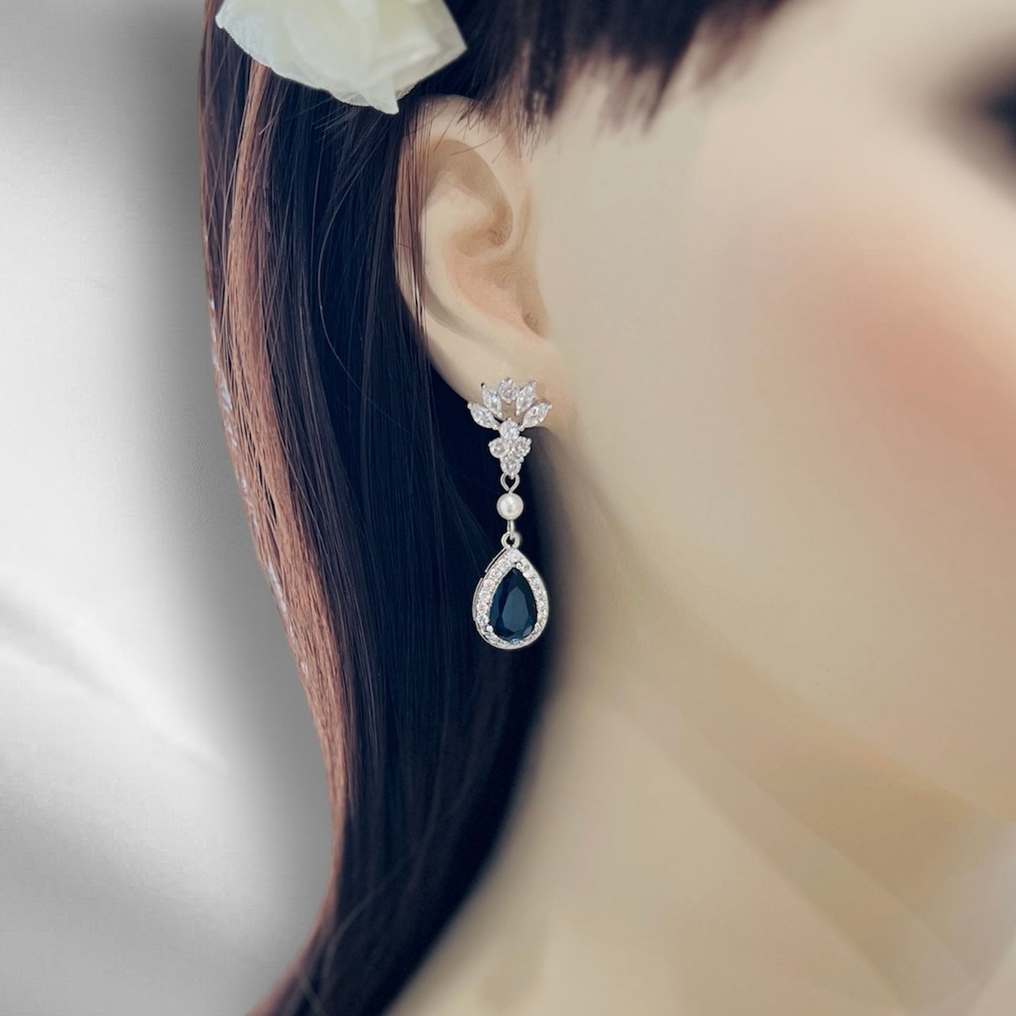 Bridal Wedding Sapphire Something Blue Teardrop Earrings