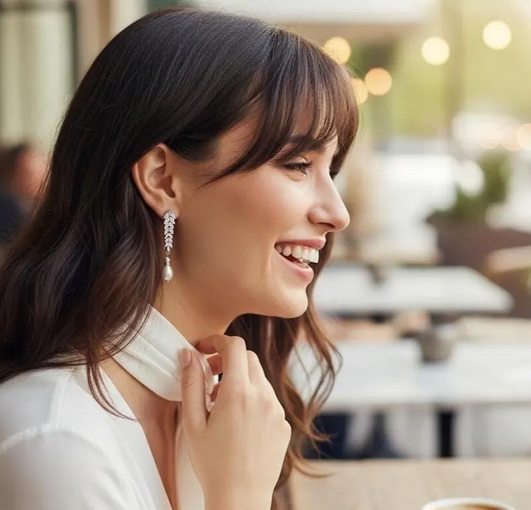 Crystal Dangle Wedding Bridal Silver Cubic Marquise and Pearl Earrings