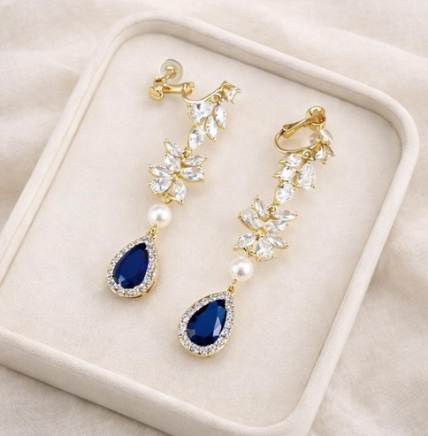 Sapphire Blue Teardrop Bridal Earrings