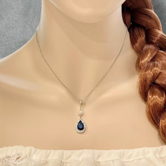 Bridal Wedding Sapphire Something Blue Teardrop Earrings