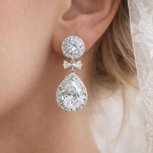 Bridal Crystal Drop Bow Earrings