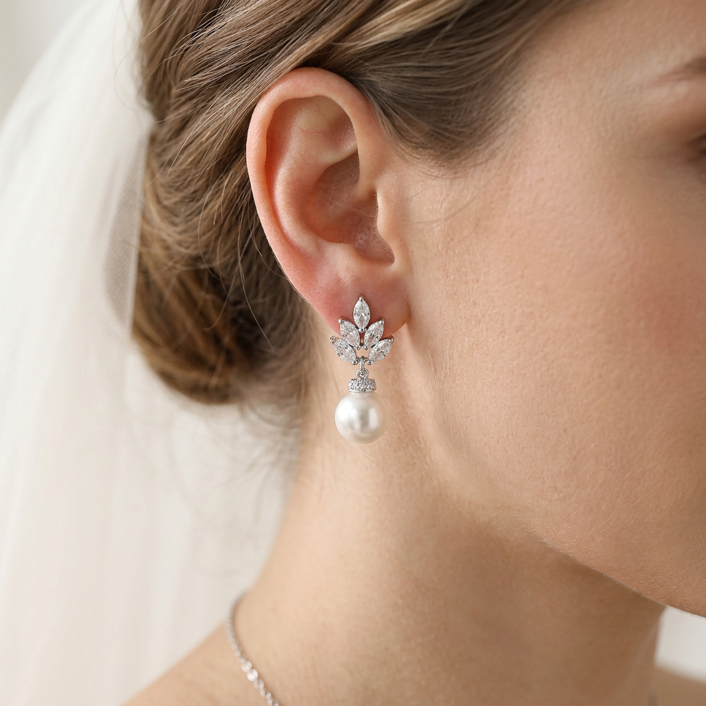 Pearl Bridal Dangle Drop Earrings
