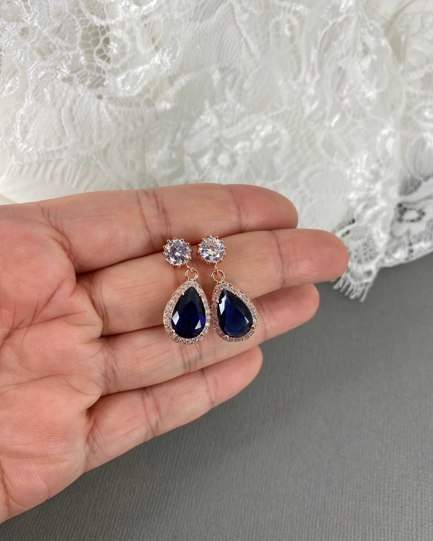 Lupe 2pcs CZ Rose Gold Plated Sapphire Blue Jewelry Set