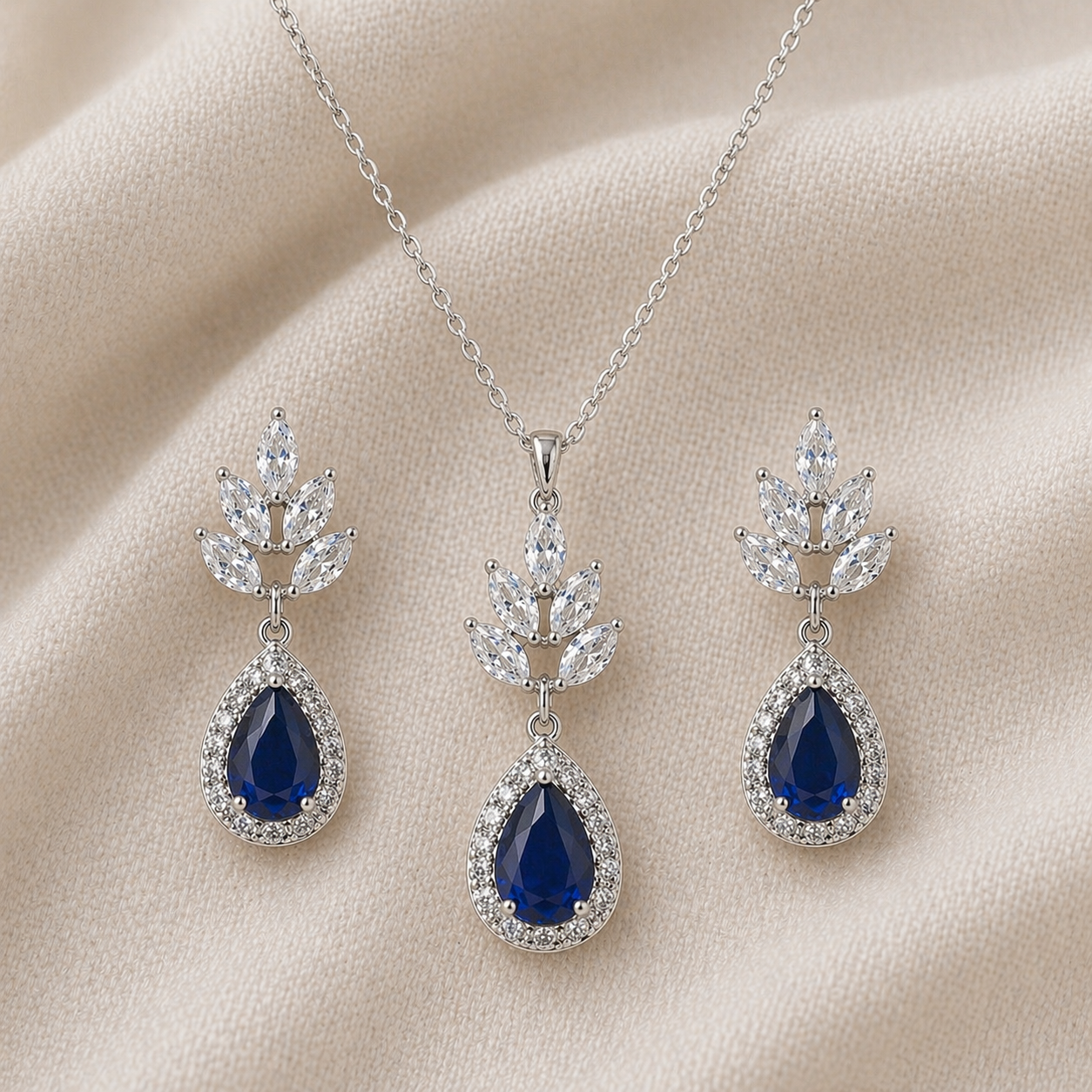 Sapphire Blue Bridal Teardrop Earrings