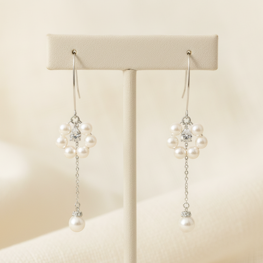 Pearl Crystal Bridal Drop Earrings Wedding Dangle Jewelry