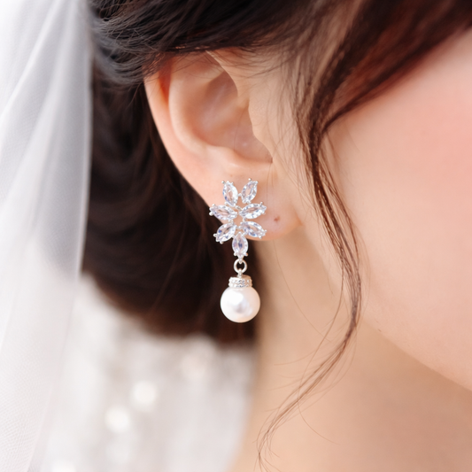 Bridal Earrings Crystal White Pearl Drop Earrings