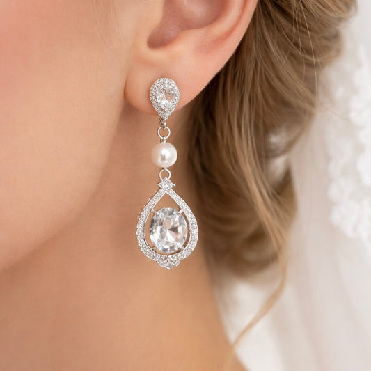 Bridal Teardrop Earrings Crystal Pearl Wedding Jewelry