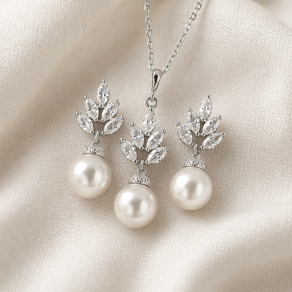 Pearl Bridal Dangle Drop Earrings