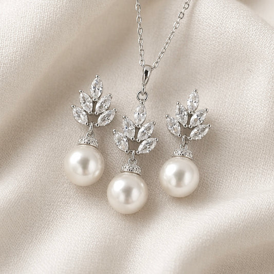 Pearl Bridal Dangle Drop Earrings