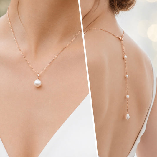 Rose Gold Bridal Necklace with Backdrop