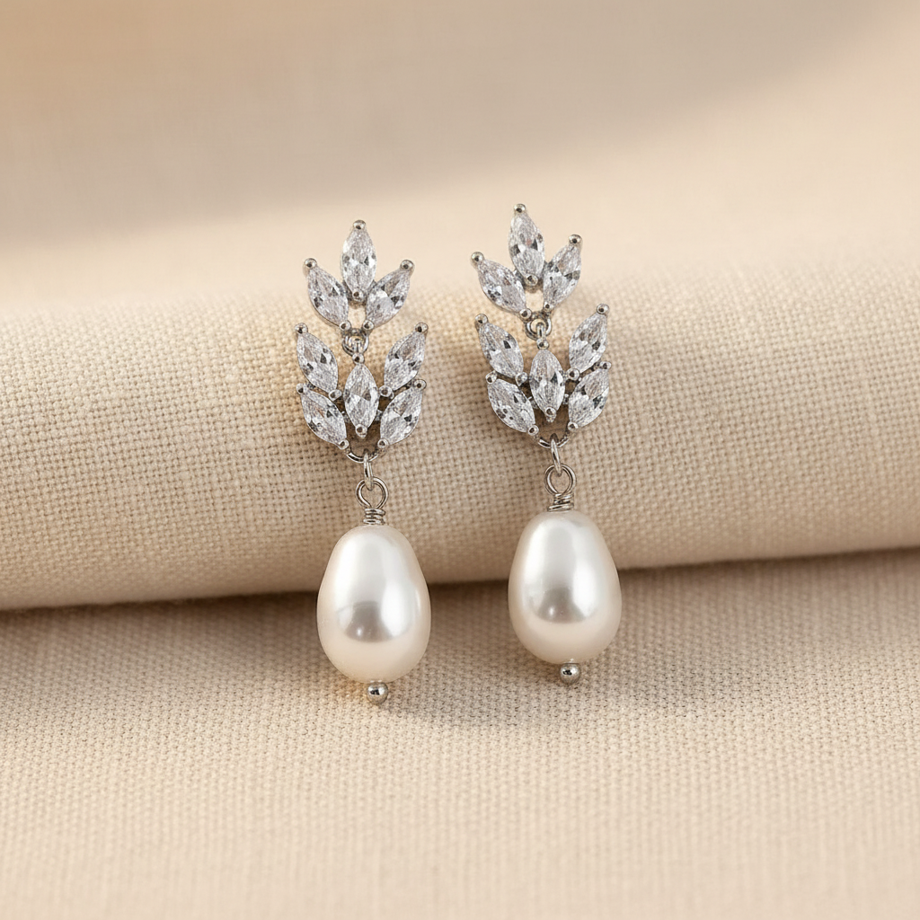 Wedding Bridal Bridesmiads CZ Floral Pear Drop Earrings