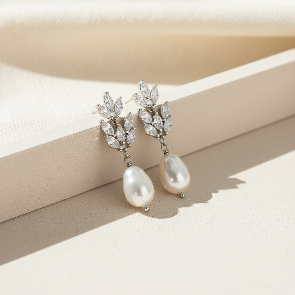 Wedding Bridal Bridesmiads CZ Floral Pear Drop Earrings