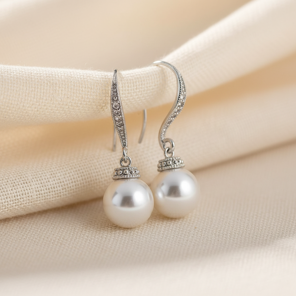 Wedding Bridal Bridesmaids CZ Classic 10mm Pearl Dangle Earrings