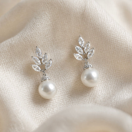 Pearl Bridal Dangle Drop Earrings
