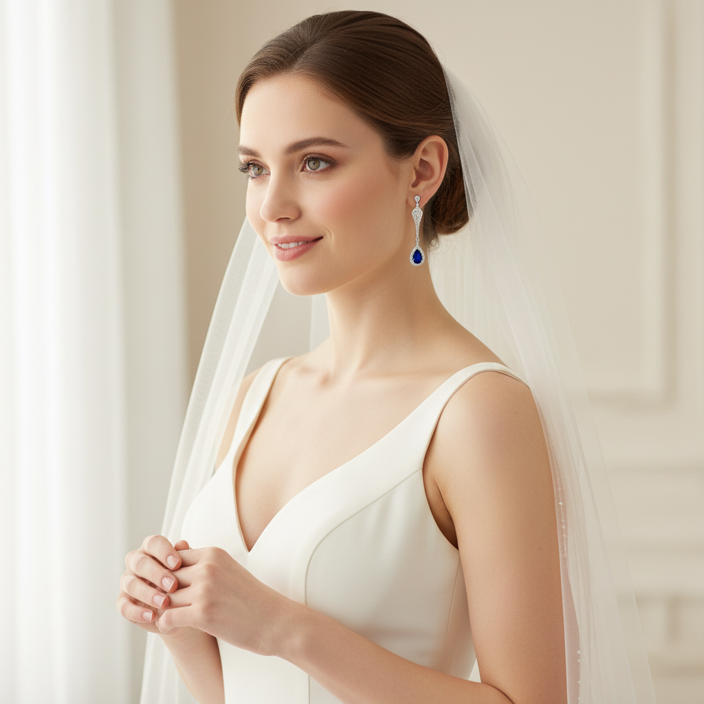 Something Blue Bridal Earrings Sapphire Teardrop