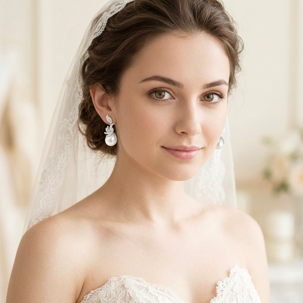 Large Pearl Bridal Stud Earrings