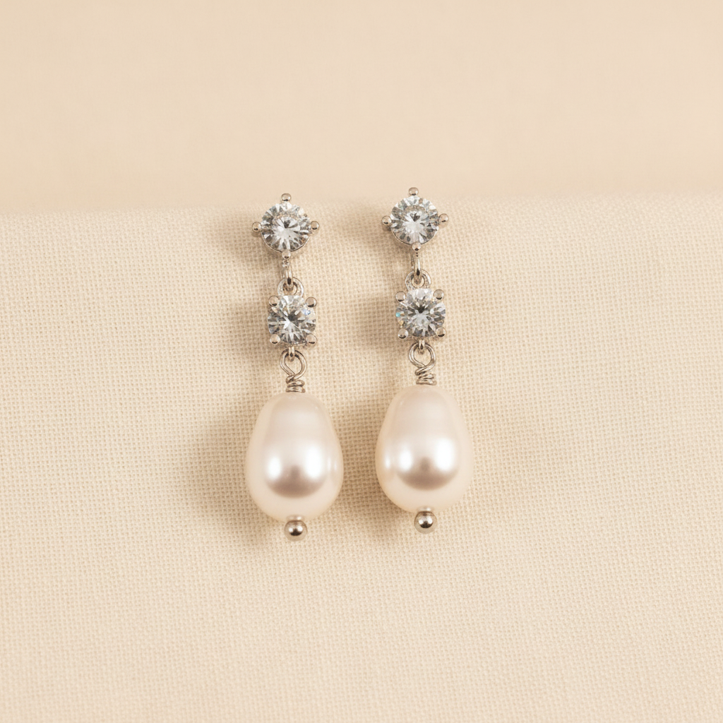 Wedding Bridal Pear Pearl Dangle Clip-on Earrings