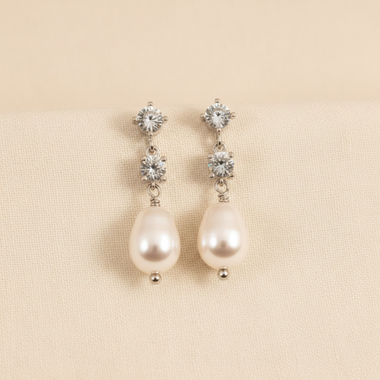 Wedding Bridal Pear Pearl Dangle Clip-on Earrings