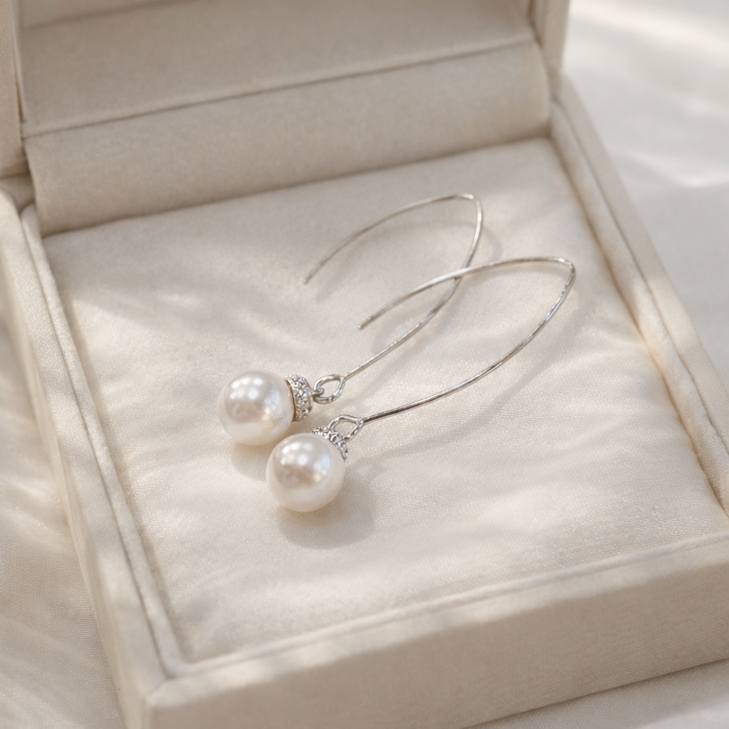 Minimal White Pearl Dangle Earrings Gift For Her Wedding Bridal