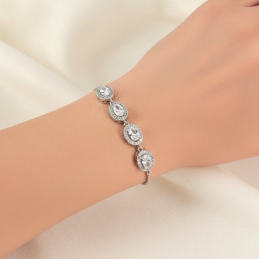 Wedding Bridal Crystal Oval Adjustable Bracelet