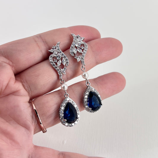 Wedding Bridal Something Blue Teardrop Floral Earrings