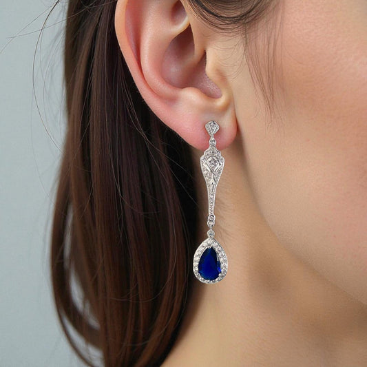 Something Blue Bridal Earrings Sapphire Teardrop