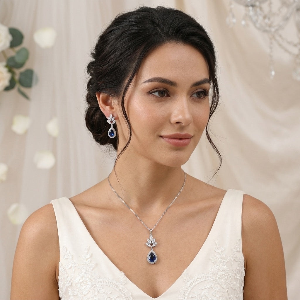 Sapphire Blue Bridal Teardrop Earrings