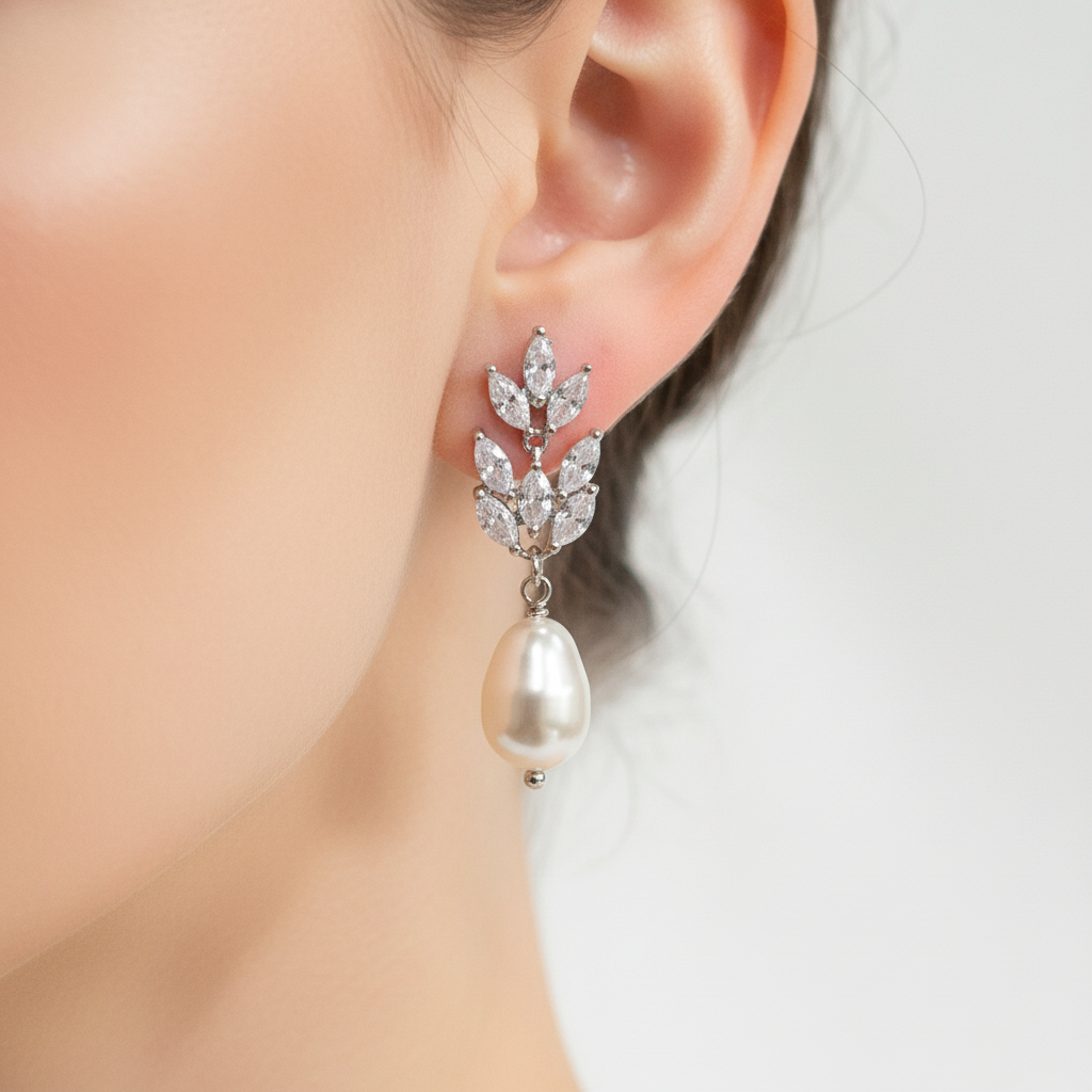 Wedding Bridal Bridesmiads CZ Floral Pear Drop Earrings