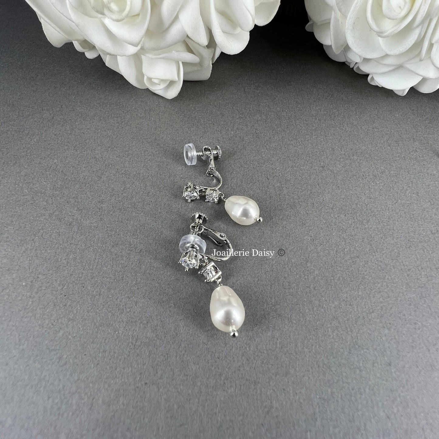 Meera Pear Pearl Dangle Clip-on Earrings