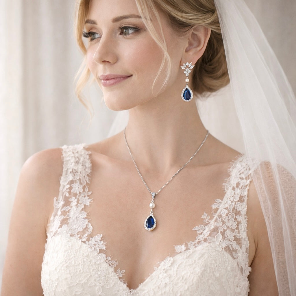 Wedding Sapphire Blue Teardrop Earrings