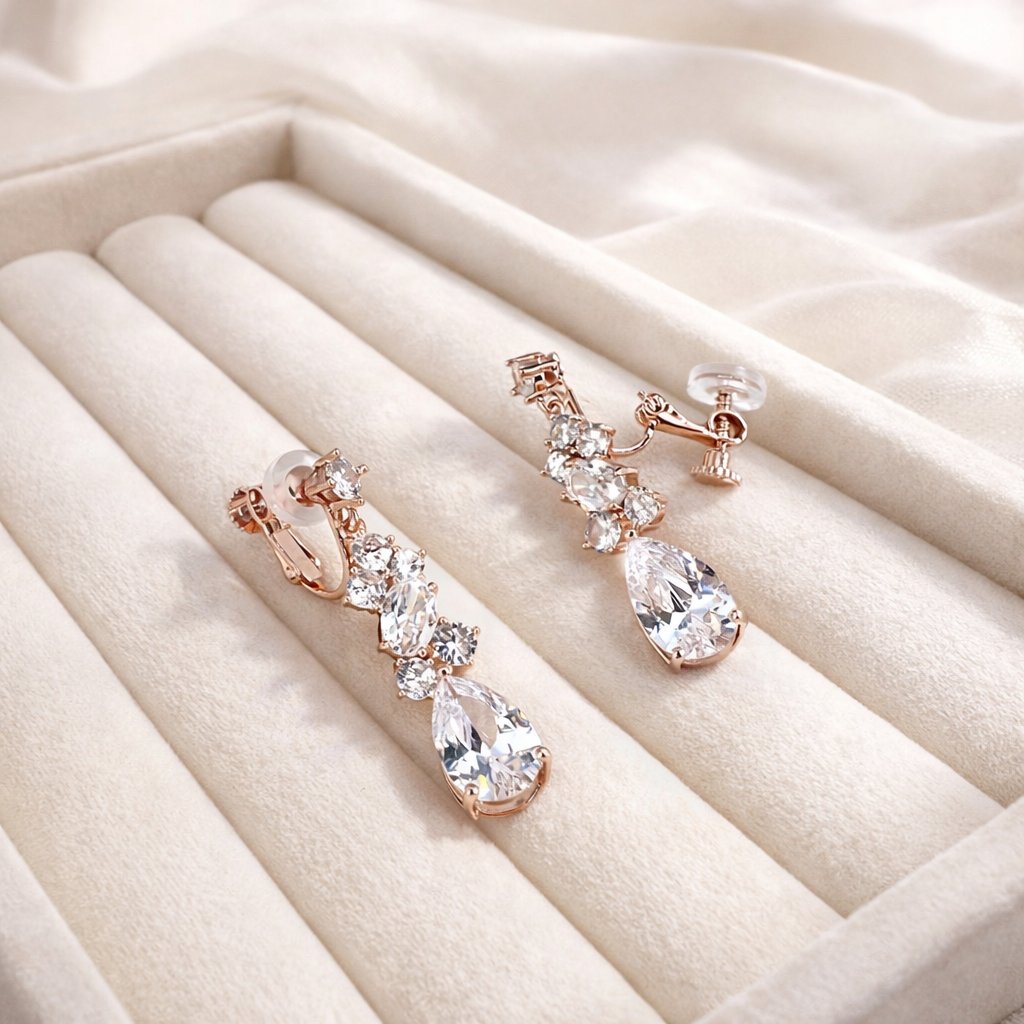 Bridal Teardrop Crystal Drop Clip on Earrings
