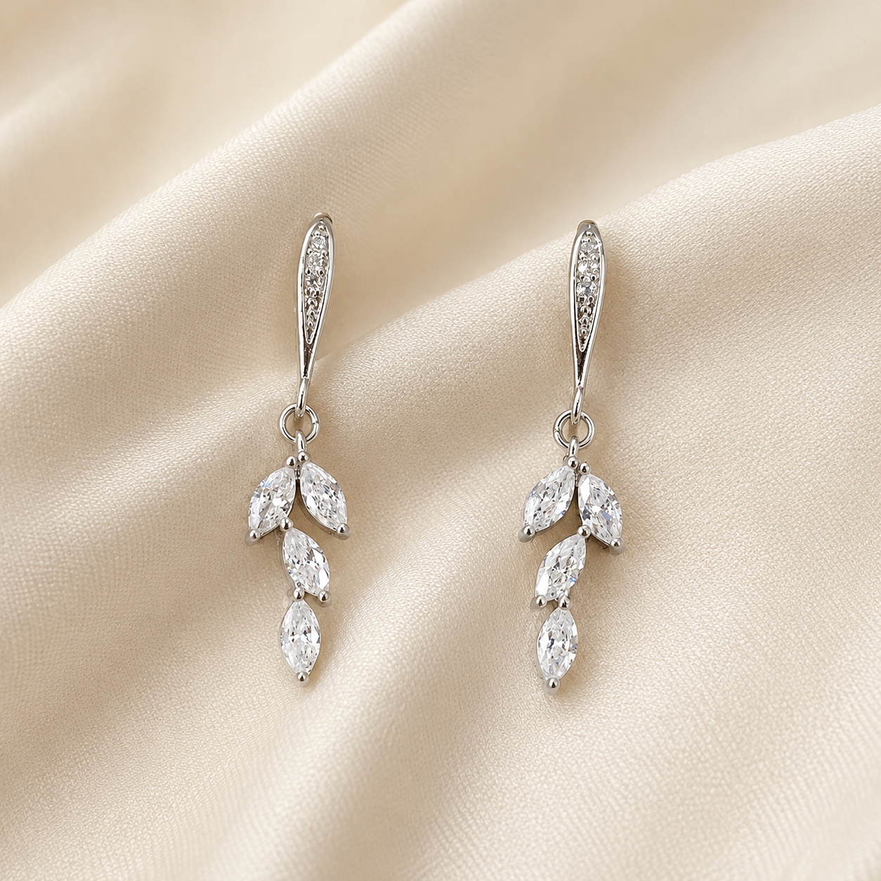Wedding Bridal Small Leaf Dangle Earrings