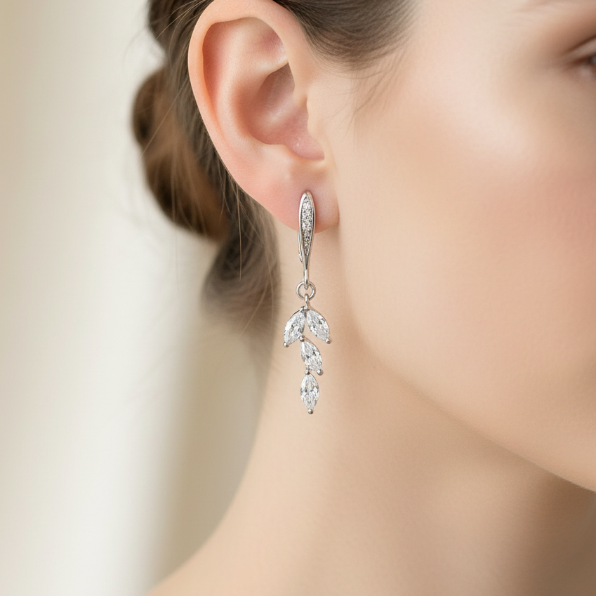 Wedding Bridal Small Leaf Dangle Earrings