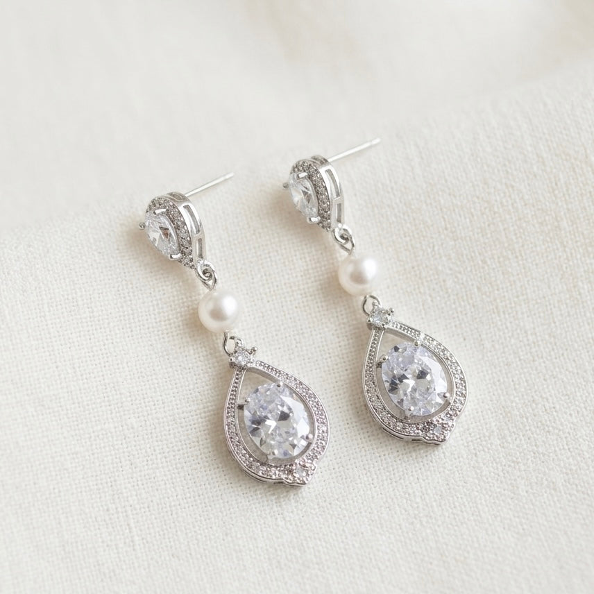 Bridal Teardrop Earrings Crystal Pearl Wedding Jewelry