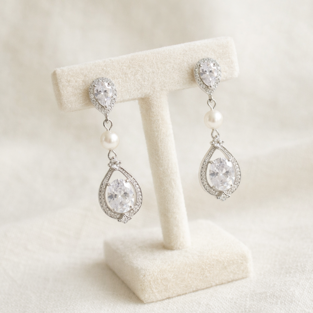 Bridal Teardrop Earrings Crystal Pearl Wedding Jewelry