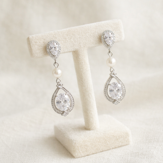 Bridal Teardrop Earrings Crystal Pearl Wedding Jewelry