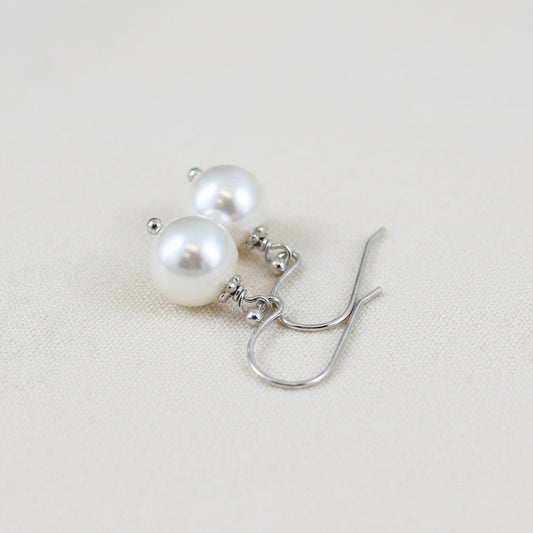 Simple Wedding Bridal 10mm Pearl Drop Earrings
