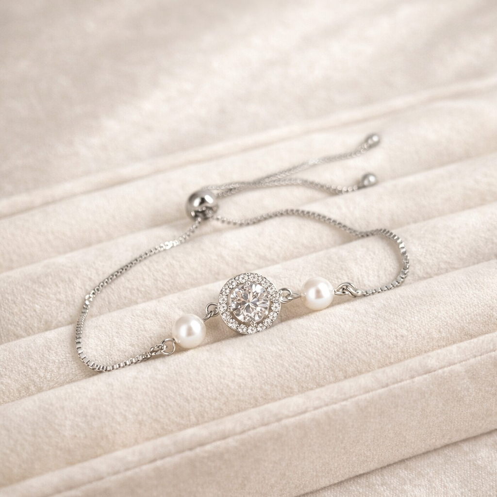 Crystal and Pearl Adjustable Bracelet Wedding Jewelry