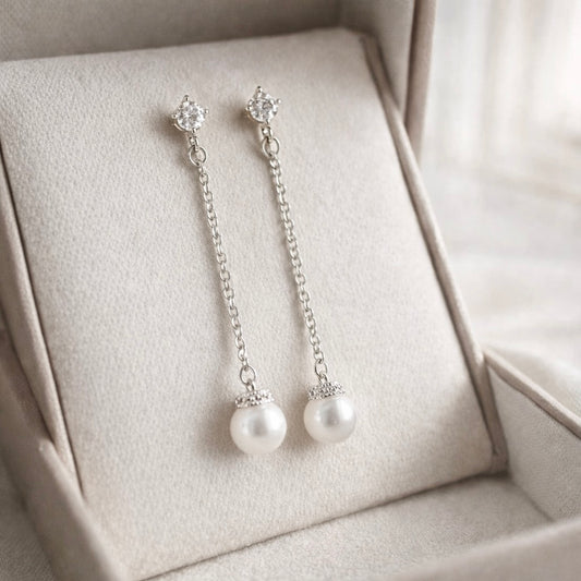 Boucles d'oreilles clips Macaylah plaqué or blanc avec perles linéaires 