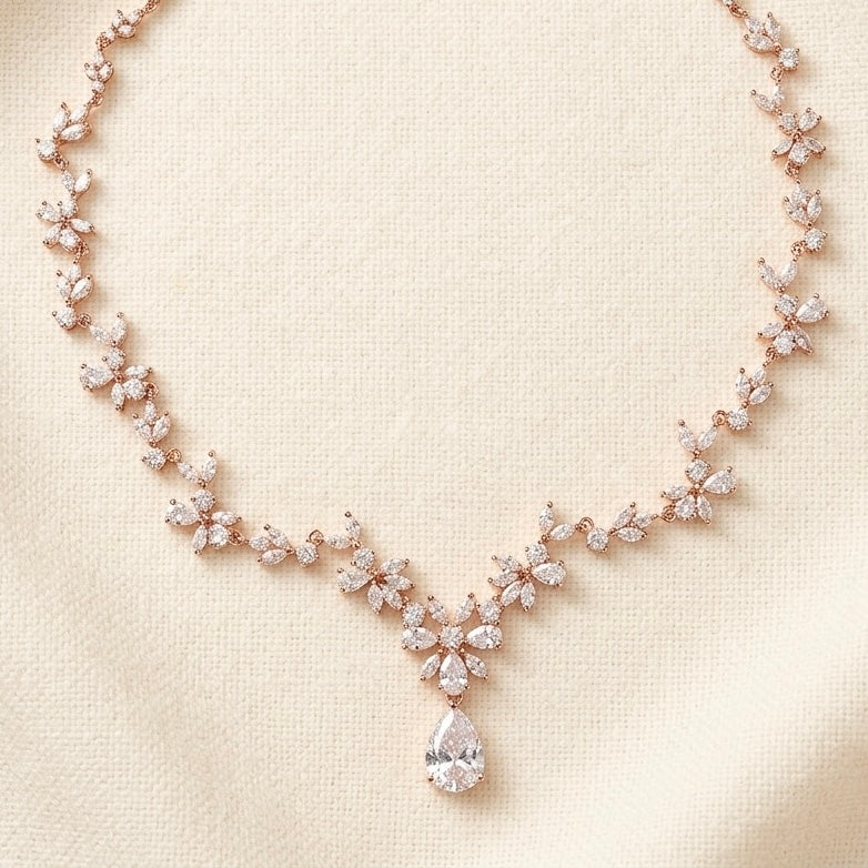Wedding Bridal Rose Gold Plated Statement Necklace