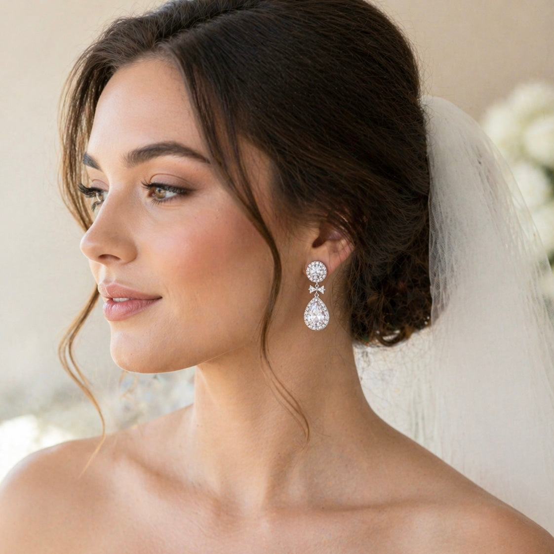 Bridal Crystal Drop Bow Earrings