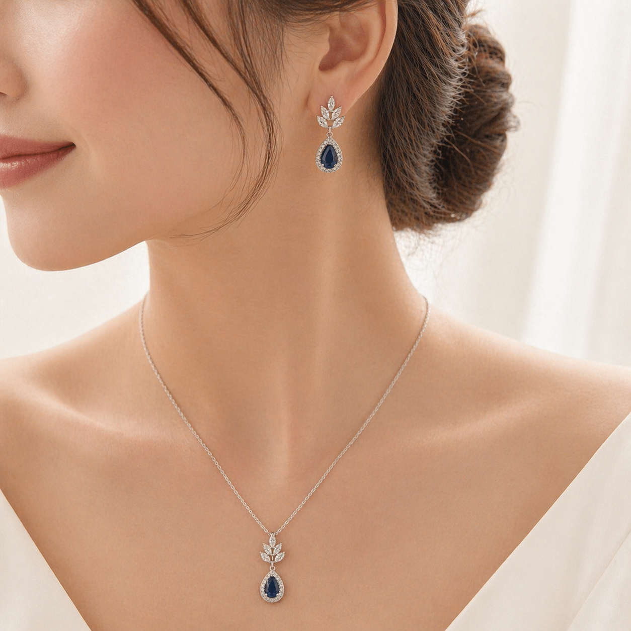 Sapphire Blue Bridal Teardrop Earrings