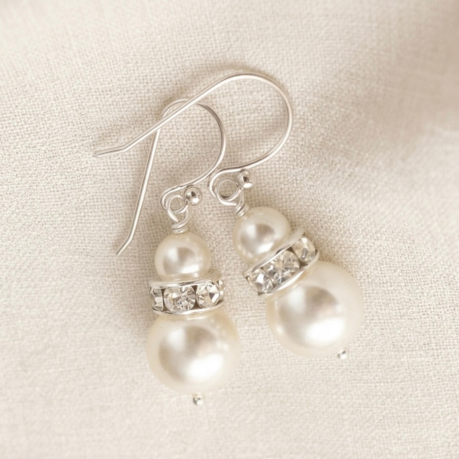 Wedding Bridal White Austrian Crystal Pearl Bracelet Earrings Set
