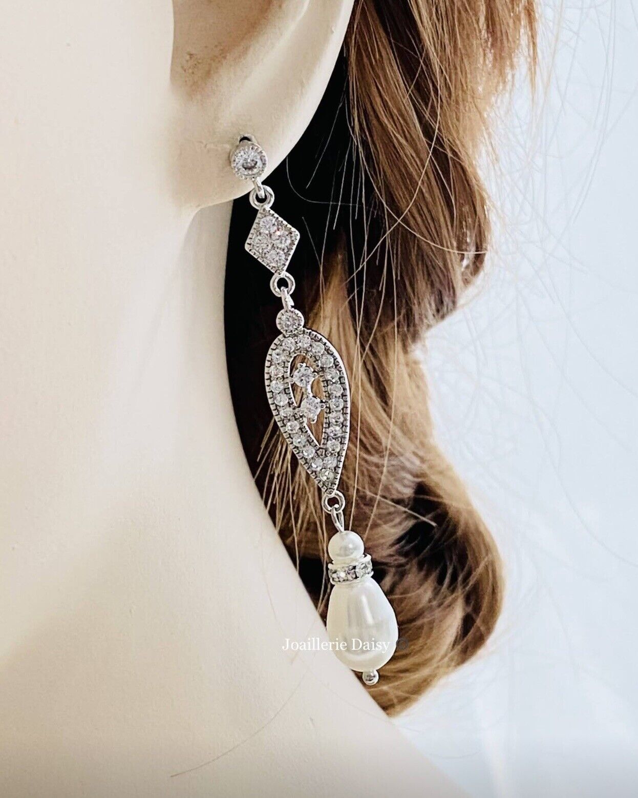 Ada Vintage Style CZ Pearl Earrings