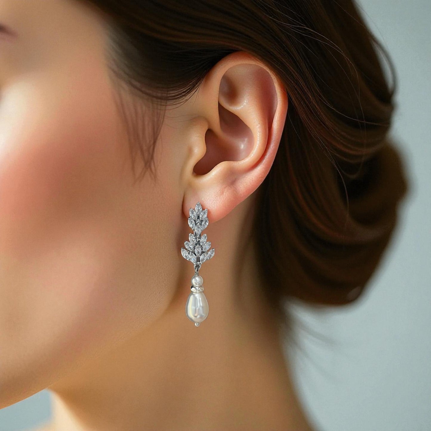 Bridal Floral Crystal and Pearl Clip On Earrings