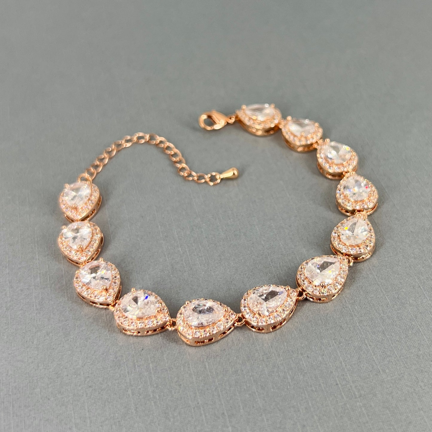 Cali CZ Rose Gold Plated Full Teardrop Bracelet