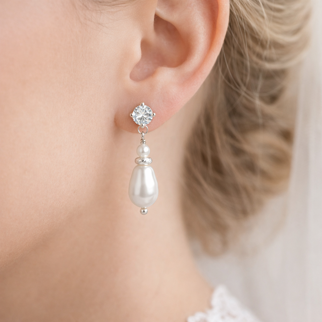 Minimal Pearl Drop Jewelry Set