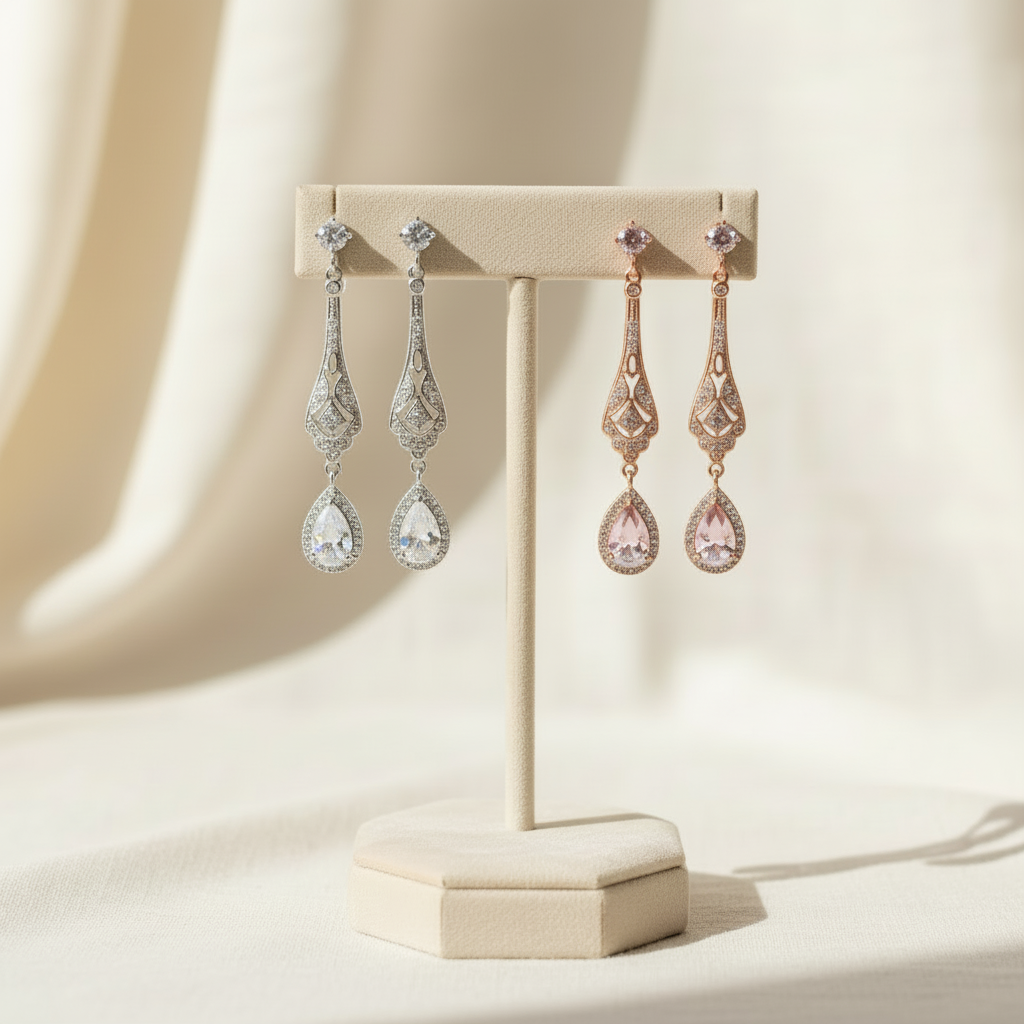 Teardrop Crystal Bridal Clip On Earrings